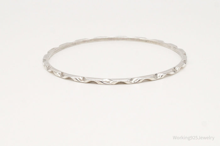 Vintage Mexico Notched Modernist Sterling Silver Bangle Bracelet