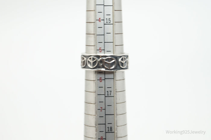 Vintage Mexico Peace Sign Sterling Silver Band Ring - Size 5.5