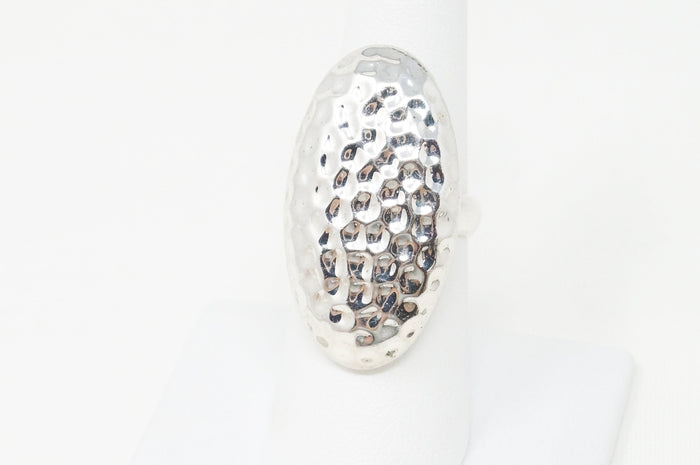 Vintage Modernist Design Long Hammered Style Sterling Silver Ring Sz 7