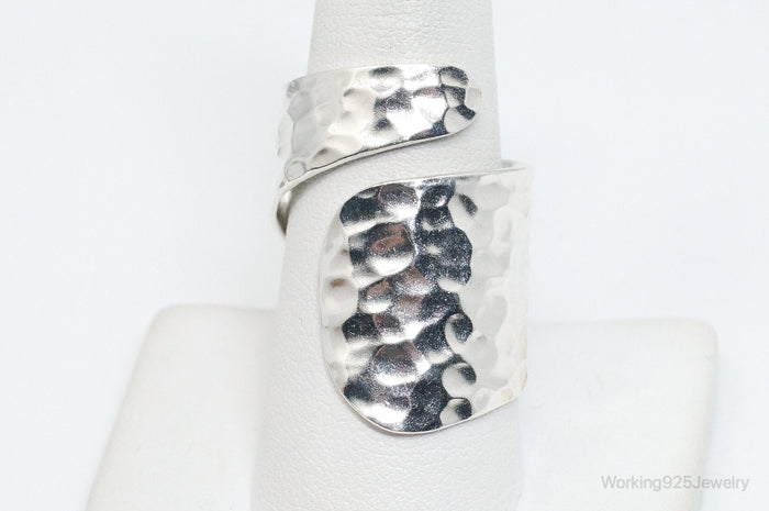 Vintage Modernist Hammered Style Sterling Silver Wrap Ring SZ 10 Adjustable