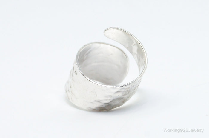 Vintage Modernist Hammered Style Sterling Silver Wrap Ring SZ 10 Adjustable
