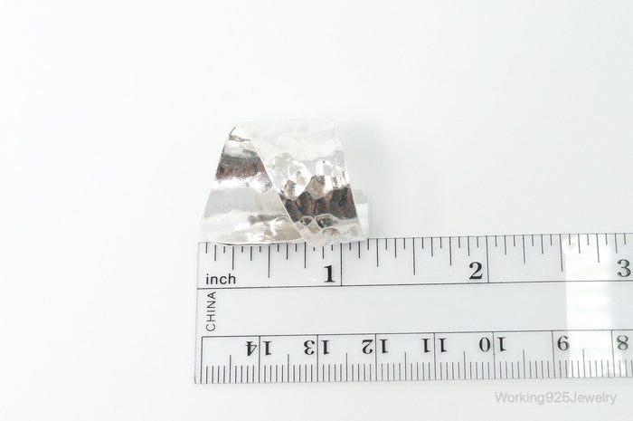 Vintage Modernist Hammered Style Sterling Silver Wrap Ring SZ 10 Adjustable