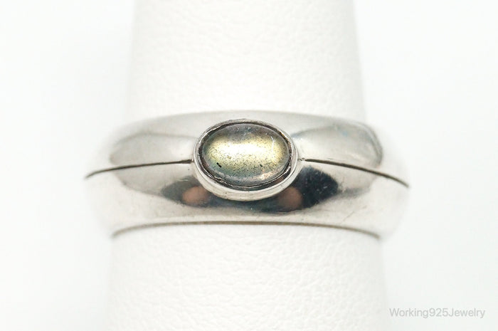 Vintage Modernist Labradorite Sterling Silver Ring - Size 7.75