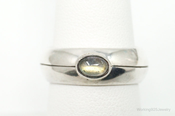 Vintage Modernist Labradorite Sterling Silver Ring - Size 7.75