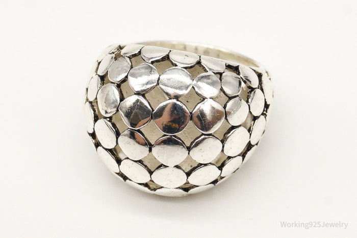 Vintage Modernist Style Sleek Spotted Dome Sterling Silver Ring - Size 7