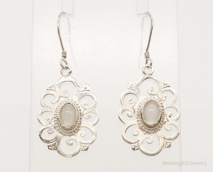 Vintage Moonstone Bali Style Sterling Silver Earrings