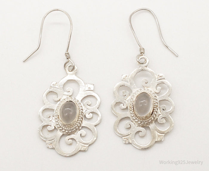 Vintage Moonstone Bali Style Sterling Silver Earrings