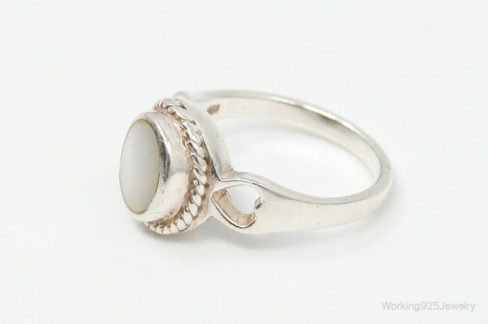 Vintage Mother Of Pearl Hearts Sterling Silver Ring - Size 6