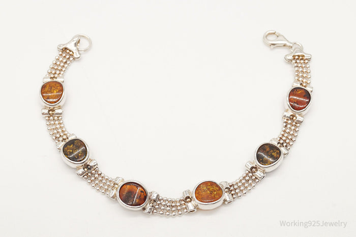 Vintage Multi Amber Modernist Sterling Silver Bracelet