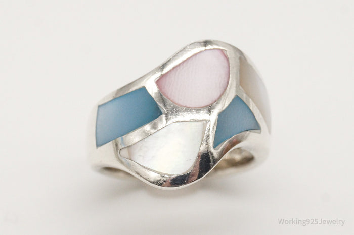 Vintage Multi Color Mother Of Pearl Sterling Silver Ring - Size 5.75