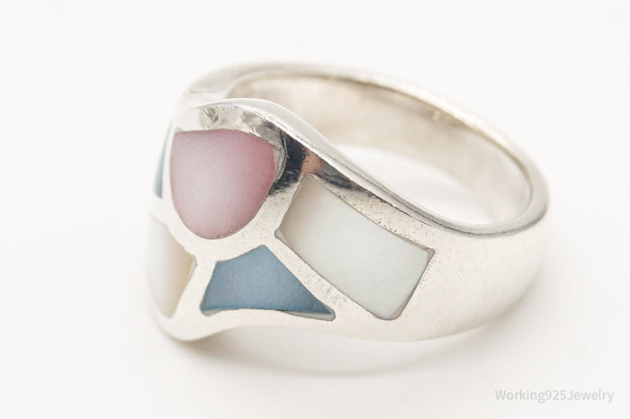 Vintage Multi Color Mother Of Pearl Sterling Silver Ring - Size 5.75
