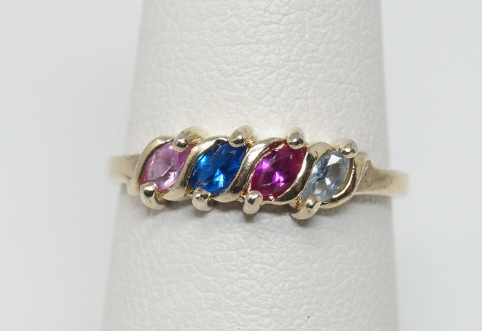 Vintage Multi Gem Gold Vermeil Sterling Silver Ring - Sz 5.75