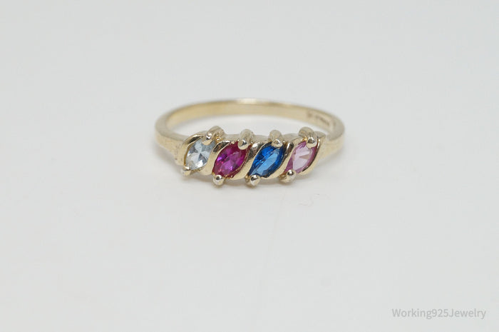 Vintage Multi Gem Gold Vermeil Sterling Silver Ring - Sz 5.75