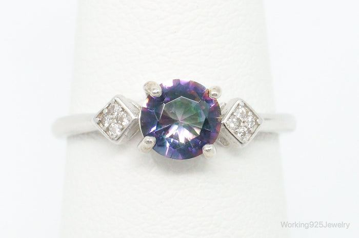 Vintage Mystic Topaz Cubic Zirconia Ring Sterling Silver - Size 7 Adjustable