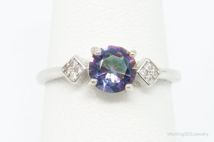 Vintage Mystic Topaz Cubic Zirconia Ring Sterling Silver - Size 7 Adjustable