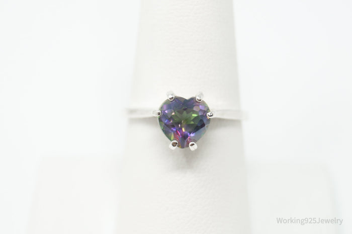 Vintage Mystic Topaz Heart Sterling Silver Ring - Size 7.75