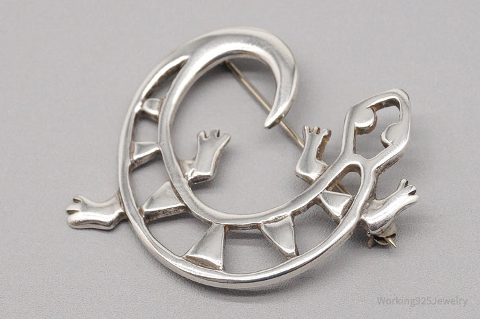 Vintage Native American BW 1993 Lizard Gecko Sterling Silver Brooch Pin