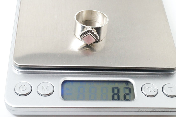 Vintage Native American Carol Felley Rose Quartz Sterling Silver Band Ring SZ 9