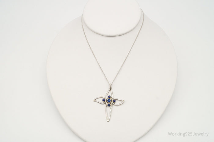 Vintage Native American FY Lapis Lazuli Sterling Silver Cross Necklace