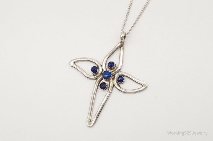 Vintage Native American FY Lapis Lazuli Sterling Silver Cross Necklace