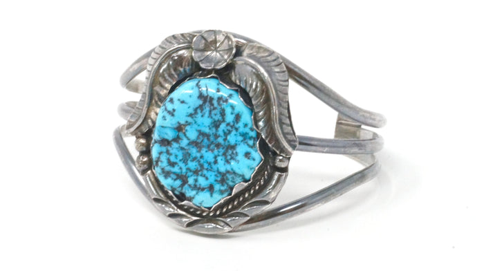 Vintage Native American M Bahe Large Turquoise Sterling Silver Cuff Bracelet