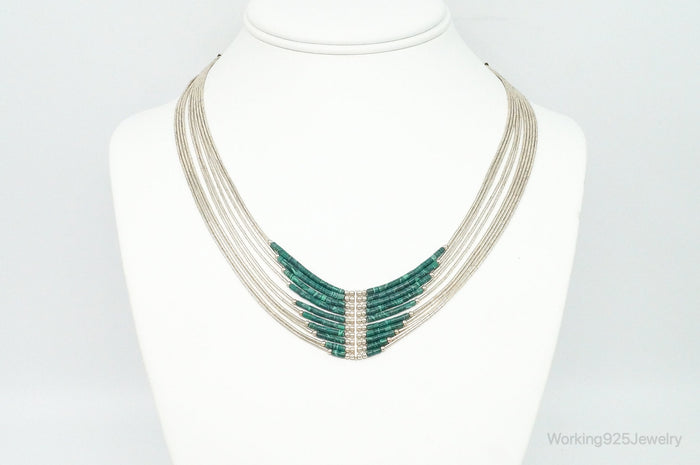 Vintage Native American Malachite Sterling Silver Bead Necklace