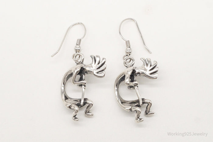 Vintage Native American Masha Dancing Kokopelli Sterling Silver Earrings
