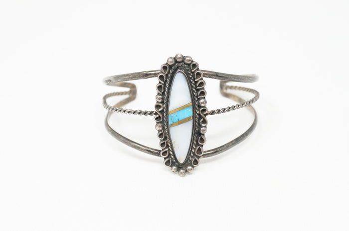 Vintage Native American Nila Cook Johnson Turquoise MOP Sterling Silver Bracelet