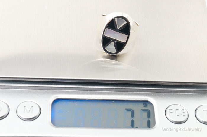 Vintage Native American Signed CJ Mother Of Pearl Sterling Silver Ring SZ 5.5