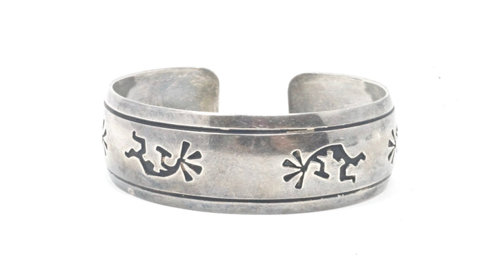 Vintage Native American T Billy Dancing Kokopelli Sterling Silver Cuff Bracelet