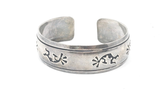 Vintage Native American T Billy Dancing Kokopelli Sterling Silver Cuff Bracelet