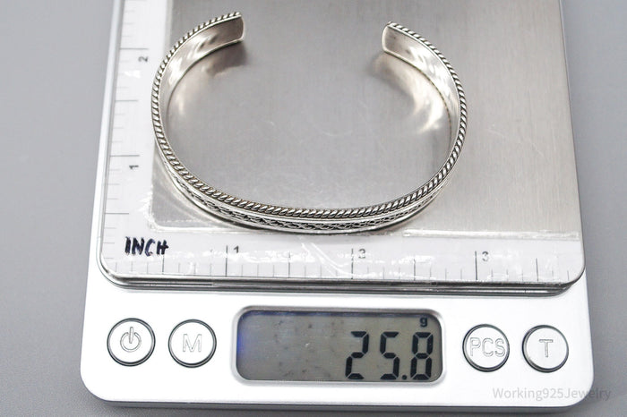 Vintage Native American Tahe Sterling Silver Rope Cable Cuff Bracelet - 6.5"