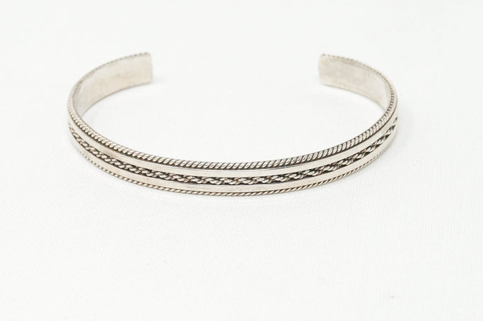 Vintage Native American TAHE Sterling Silver Rope Cable Design Cuff Bracelet