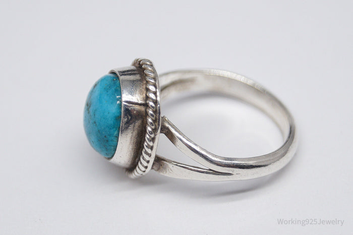 Vintage Native American Turquoise Unsigned Silver Ring - Size 2.75