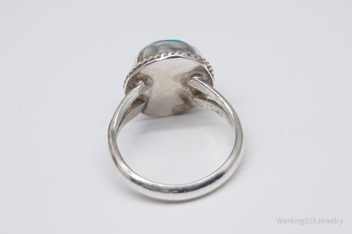 Vintage Native American Turquoise Unsigned Silver Ring - Size 2.75