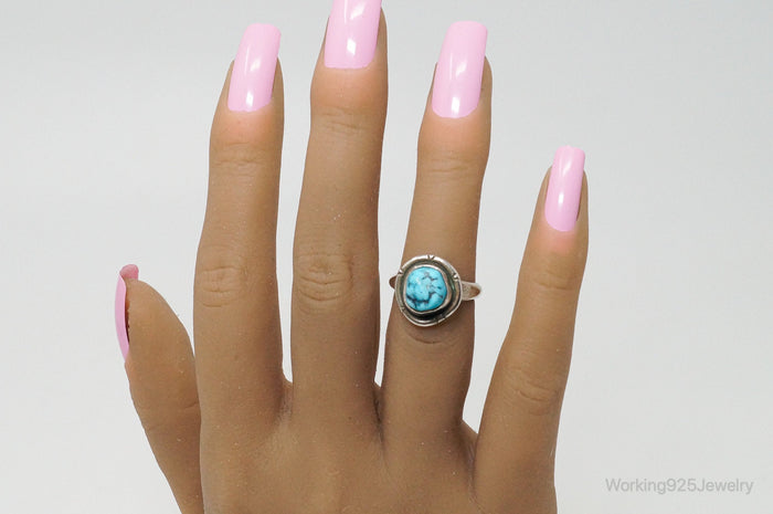Vintage Native American Turquoise Unsigned Sterling Silver Ring - SZ 4.5