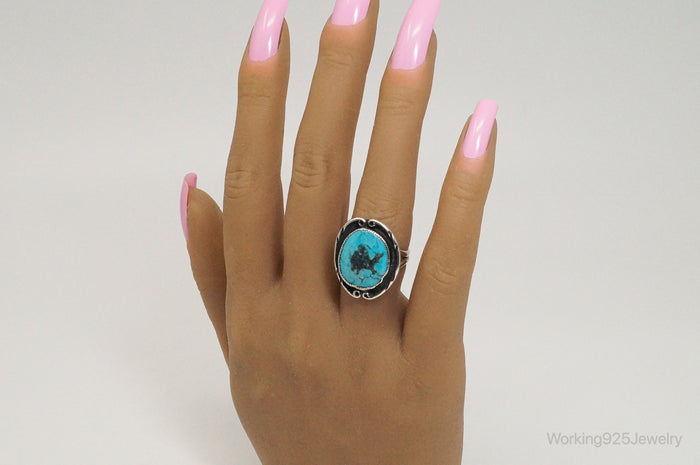 Vintage Native American Turquoise Unsigned Sterling Silver Ring - Sz 6.25