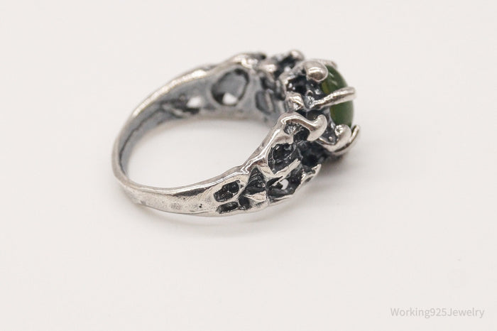 Vintage Nephrite Brutalist Sterling Silver Ring - Size 5.5