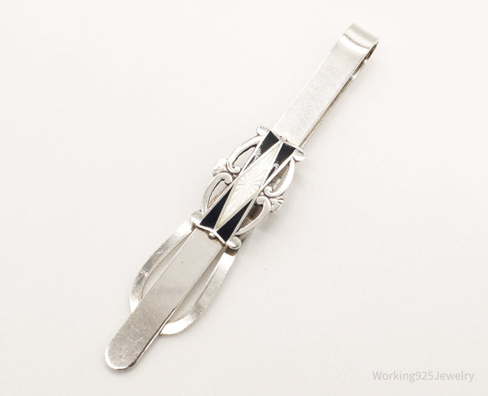 Vintage Norway Modernist Ivar T Holth Black & White Enamel 830S Silver Clip