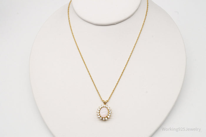 Vintage Opal Cubic Zirconia 14K Yellow Gold Filled Necklace