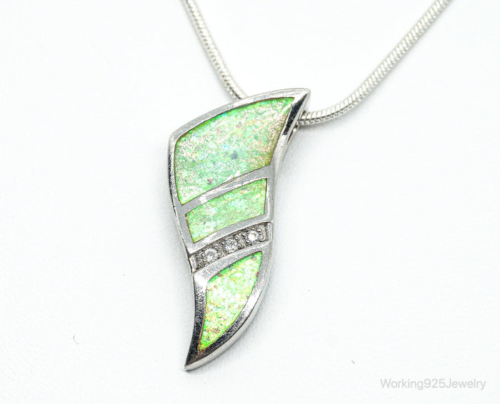 Vintage Opal Cubic Zirconia Sterling Silver Necklace
