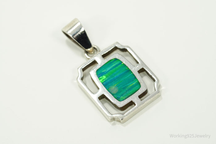 Vintage Opal Inlay Taxco 950 Silver Pendant