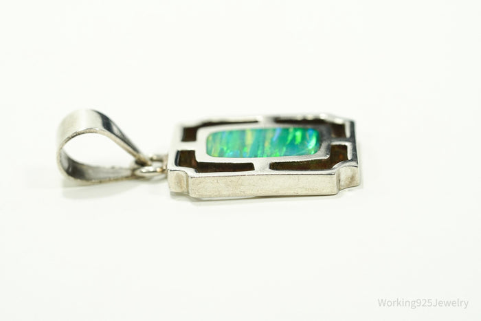 Vintage Opal Inlay Taxco 950 Silver Pendant