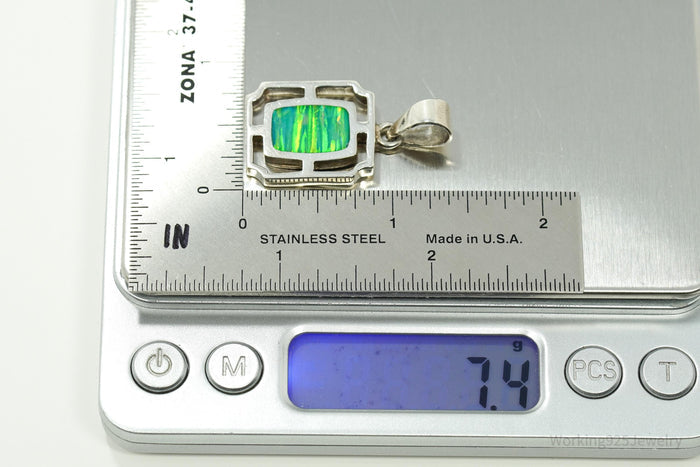 Vintage Opal Inlay Taxco 950 Silver Pendant