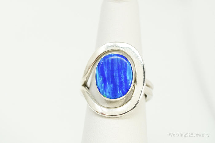 Vintage Opal Modernist Style Sterling Silver Ring - Size 8