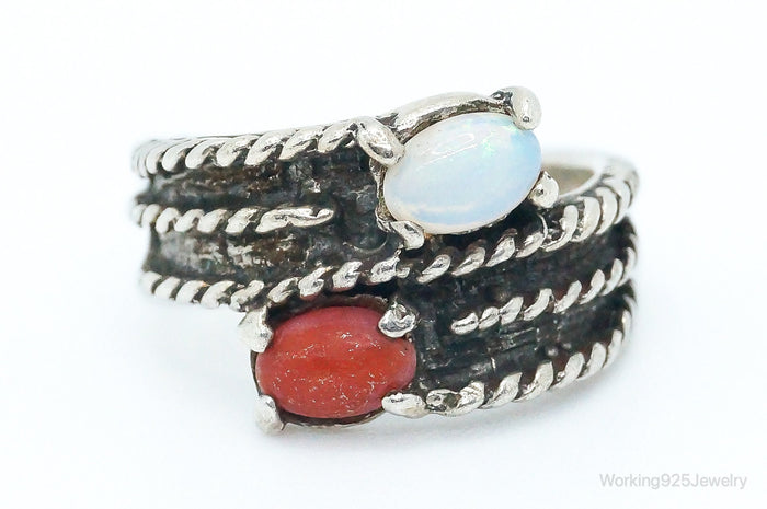 Vintage Opalite Coral Sterling Silver Ring - Size 5.25