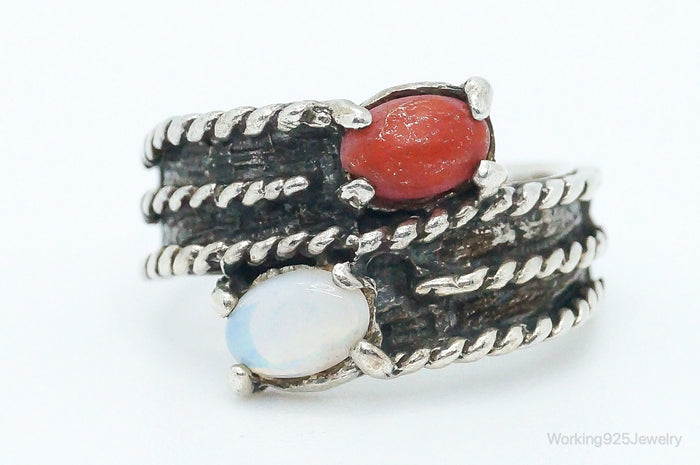 Vintage Opalite Coral Sterling Silver Ring - Size 5.25