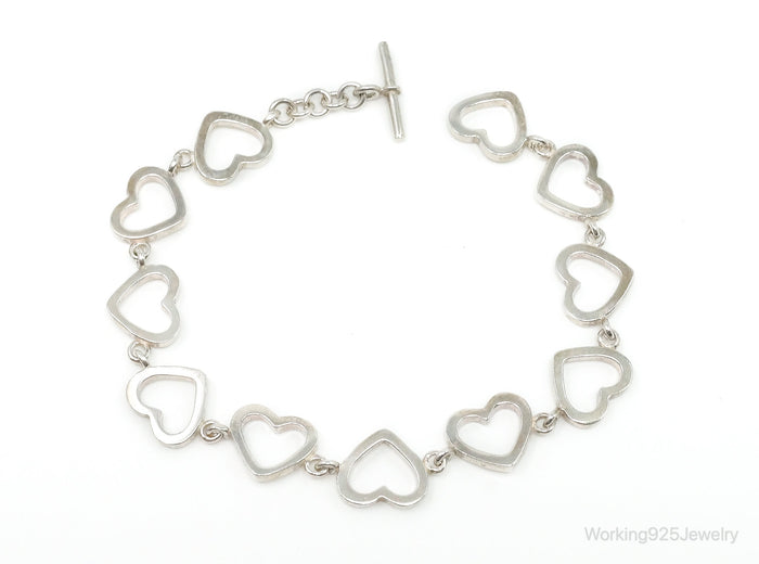 Vintage Open Heart Chain Link Sterling Silver Toggle Bracelet