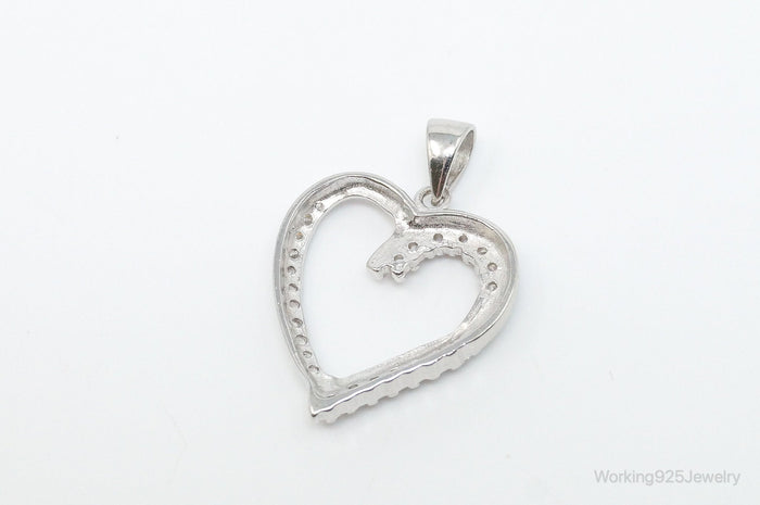Vintage Open Heart Cubic Zirconia Accented Sterling Silver Pendant