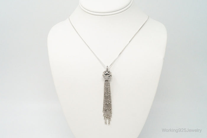 Vintage Open Heart Cubic Zirconia Mesh Sterling Silver Necklace
